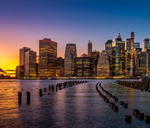 Preview wallpaper city, river, evening, lights