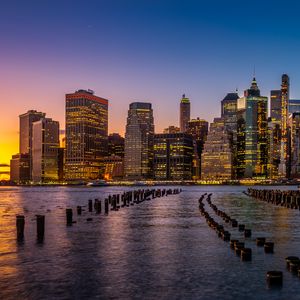 Preview wallpaper city, river, evening, lights