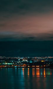Preview wallpaper city, river, glow, night