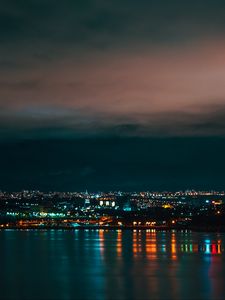 Preview wallpaper city, river, glow, night