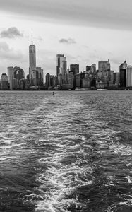 Preview wallpaper city, river, new york, manhattan, black and white