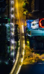 Preview wallpaper city, road, backlight, aerial view
