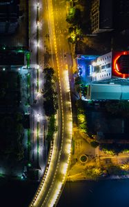 Preview wallpaper city, road, backlight, aerial view