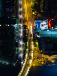 Preview wallpaper city, road, backlight, aerial view