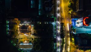 Preview wallpaper city, road, backlight, aerial view