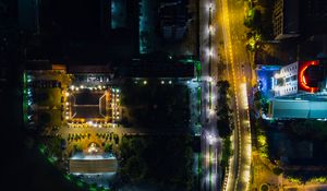 Preview wallpaper city, road, backlight, aerial view