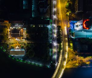Preview wallpaper city, road, backlight, aerial view