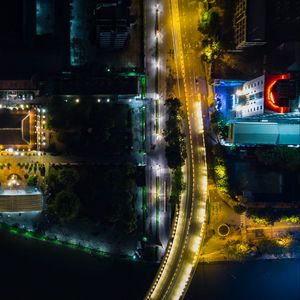 Preview wallpaper city, road, backlight, aerial view