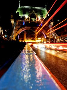 Preview wallpaper city, road, bridge, night, lights
