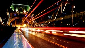 Preview wallpaper city, road, bridge, night, lights