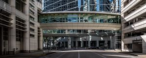 Preview wallpaper city, road, buildings, modern, reflection