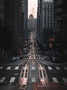 Preview wallpaper city, road, buildings, cars, distance