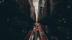 Preview wallpaper city, road, cars, trees