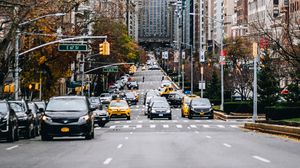 Preview wallpaper city, road, cars, buildings, architecture