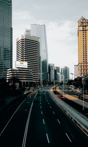 Preview wallpaper city, road, cars, buildings, skyscrapers, markings