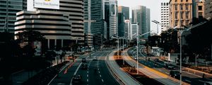 Preview wallpaper city, road, cars, buildings, skyscrapers, markings