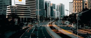 Preview wallpaper city, road, cars, buildings, skyscrapers, markings