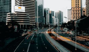 Preview wallpaper city, road, cars, buildings, skyscrapers, markings