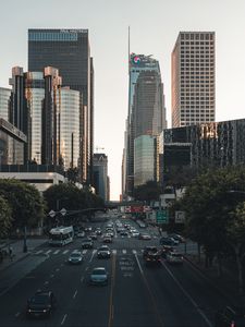 Preview wallpaper city, road, cars, asphalt, skyscrapers