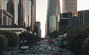 Preview wallpaper city, road, cars, asphalt, skyscrapers