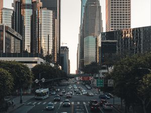 Preview wallpaper city, road, cars, asphalt, skyscrapers