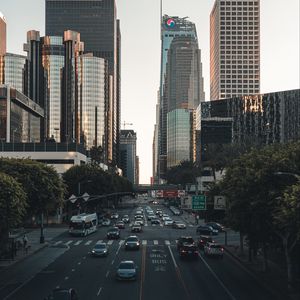 Preview wallpaper city, road, cars, asphalt, skyscrapers