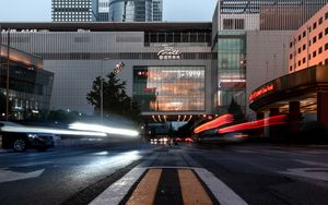 Preview wallpaper city, road, cars, lights, long exposure, blur