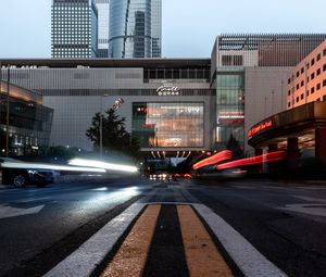 Preview wallpaper city, road, cars, lights, long exposure, blur