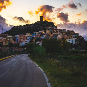 Preview wallpaper city, road, clouds, sky