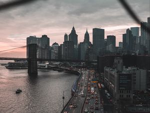 Preview wallpaper city, road, coast, buildings, architecture, new york
