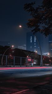 Preview wallpaper city, road, lanterns, buildings, night