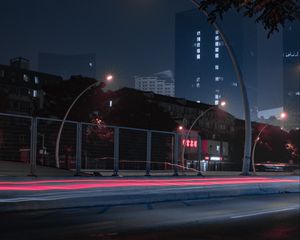 Preview wallpaper city, road, lanterns, buildings, night