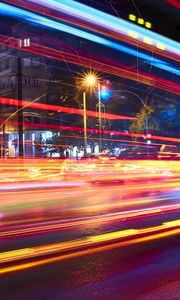 Preview wallpaper city, road, light, stripes, long exposure