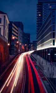 Preview wallpaper city, road, lights, long exposure, motion