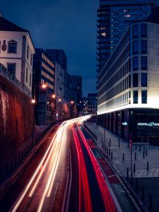 Preview wallpaper city, road, lights, long exposure, motion