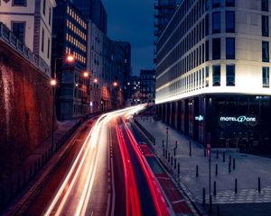 Preview wallpaper city, road, lights, long exposure, motion