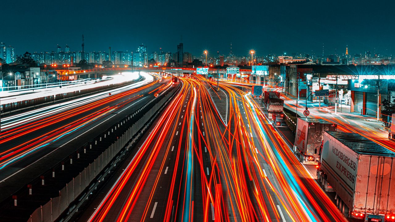 Wallpaper city, road, long exposure, light
