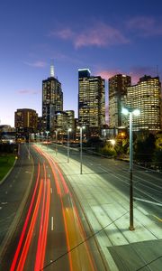 Preview wallpaper city, road, neon, evening