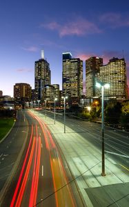 Preview wallpaper city, road, neon, evening