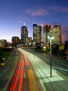Preview wallpaper city, road, neon, evening