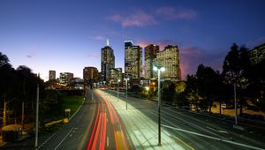 Preview wallpaper city, road, neon, evening