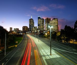 Preview wallpaper city, road, neon, evening