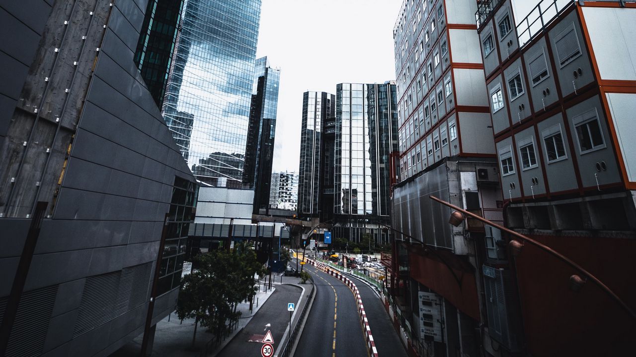 Wallpaper city, road, skyscrapers, architecture