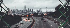 Preview wallpaper city, road, traffic, fence