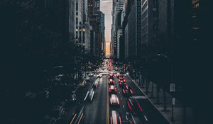 Preview wallpaper city, road, traffic, buildings, architecture, dark