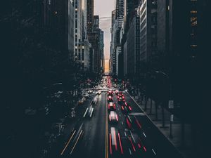 Preview wallpaper city, road, traffic, buildings, architecture, dark
