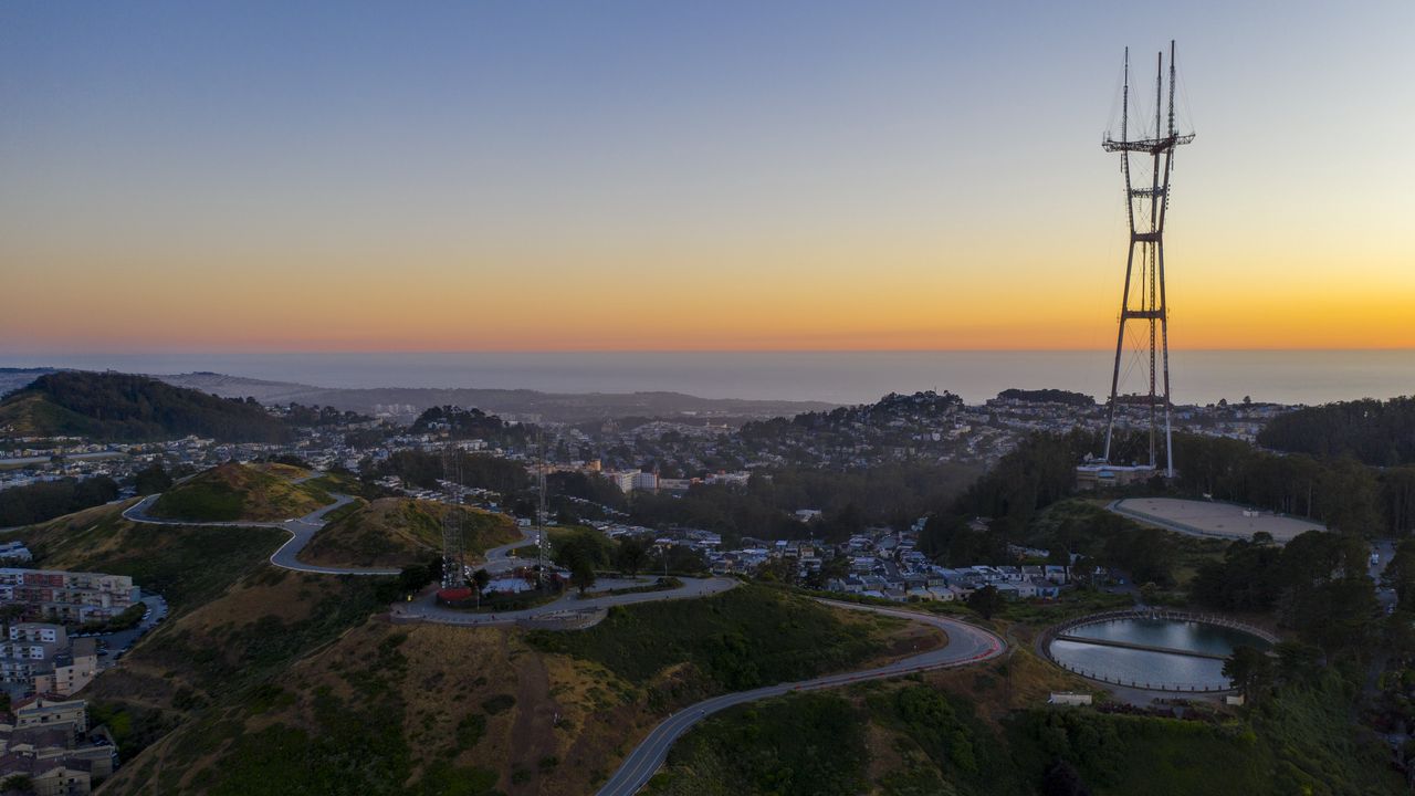 Wallpaper city, road, winding, horizon, evening