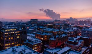 Preview wallpaper city, roof, evening, sky