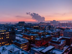 Preview wallpaper city, roof, evening, sky