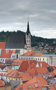 Preview wallpaper city, roofs, tower, architecture, aerial view